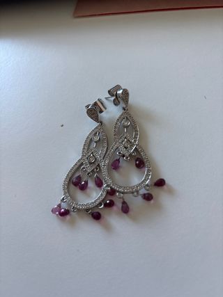 Pendientes Oro Blanco Turmalina Rosa Diamantes