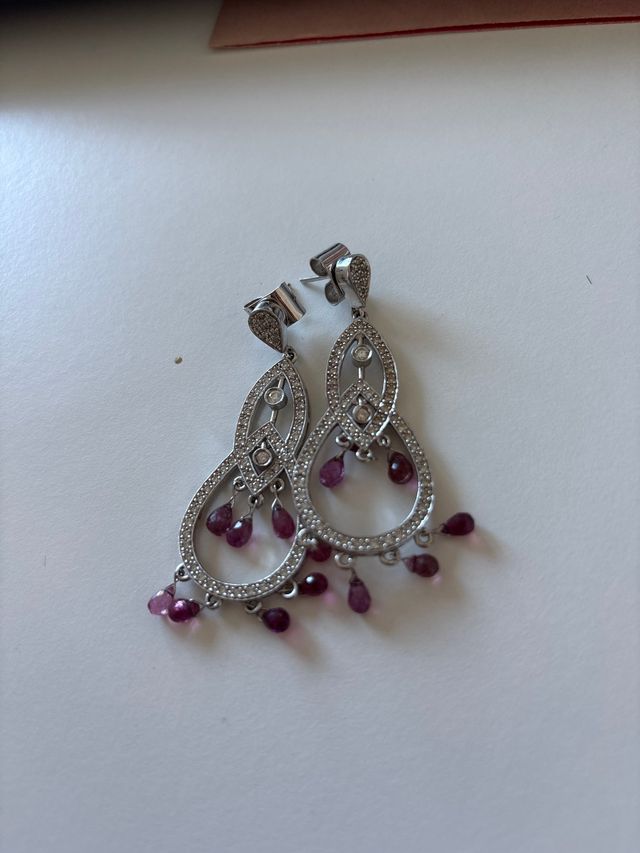 Orecchini in oro bianco e tormalina rosa con diamanti