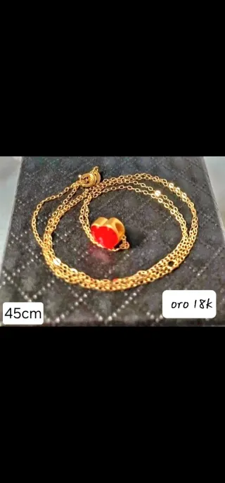 Collar Oro 18k Corazón Rojo