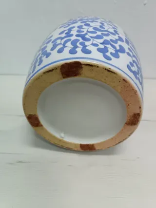 Bote de porcelana china azul y blanco vintage