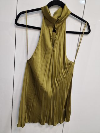 Top halter verde oliva  plisado