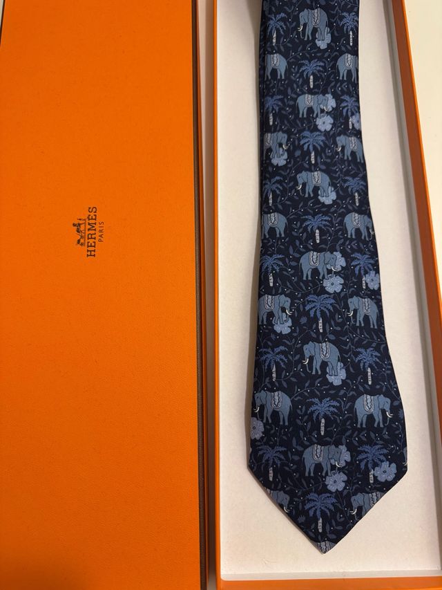 Corbata Hermes Azul Elefantes
