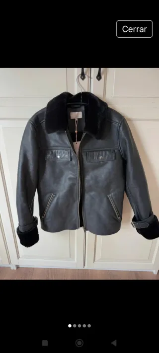 Chaqueta de Piel Minus Negra/Gris