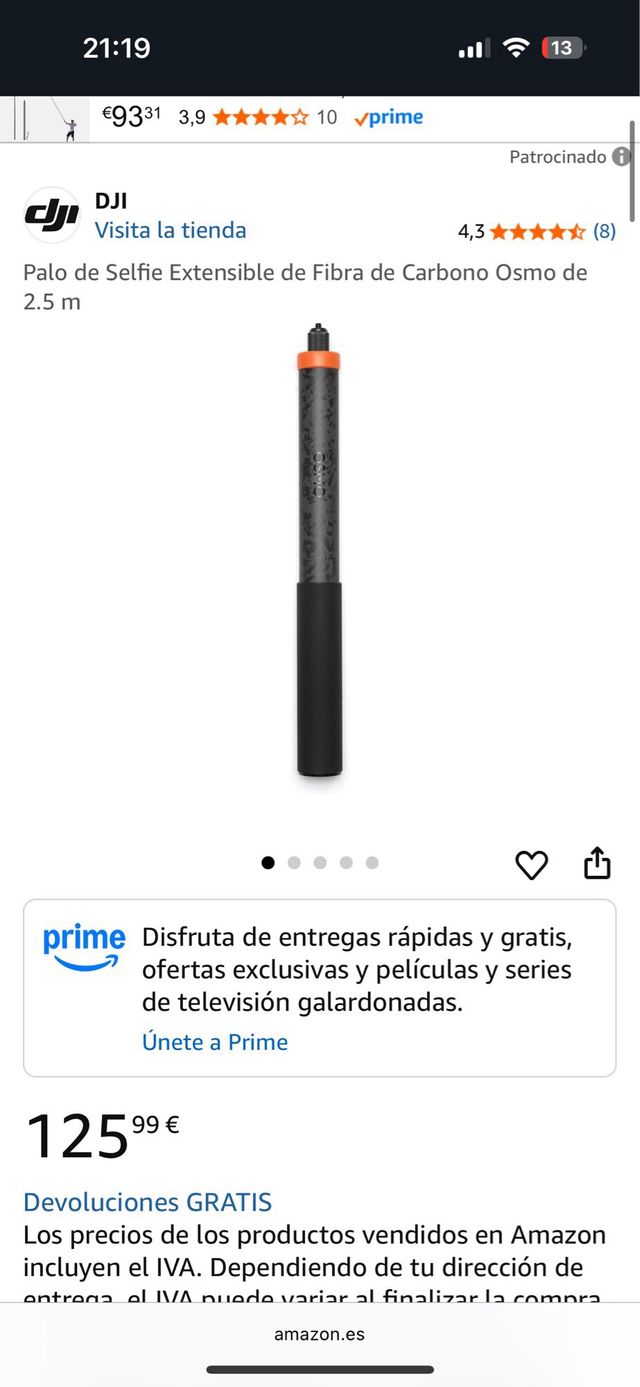 Palo Extensible DJI Osmo 2.5m