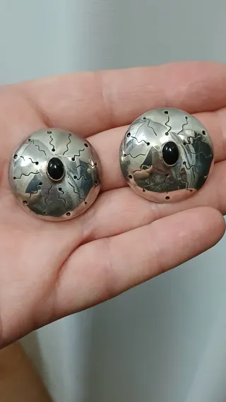 Pendientes Clip Plata y Ónix Vintage 80s