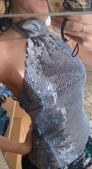 Top Glitter Argento Glamour