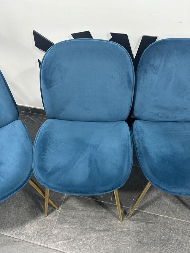 Juego de 3 sillas de terciopelo azul