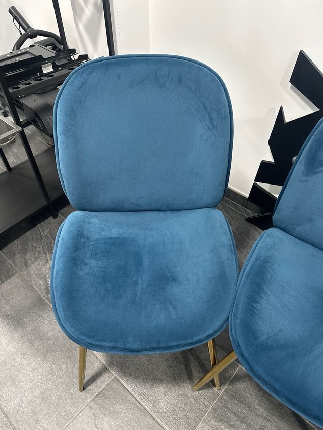 Juego de 3 sillas de terciopelo azul