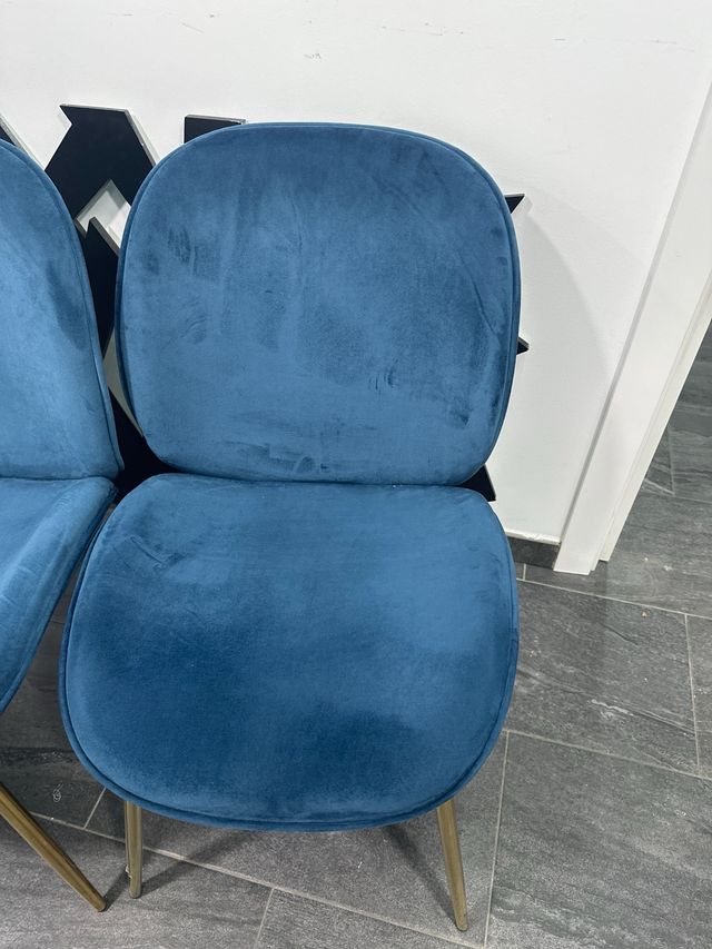 Juego de 3 sillas de terciopelo azul