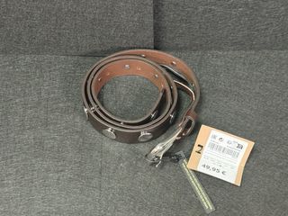 Cinturón Massimo Dutti Mujer Marrón y Plateado