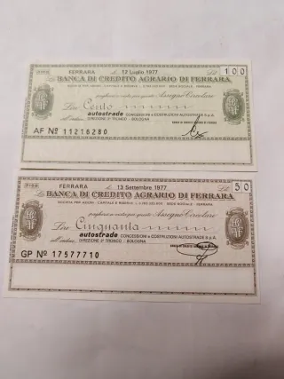 Miniassegni Banca Credito Agrario Ferrara 1977