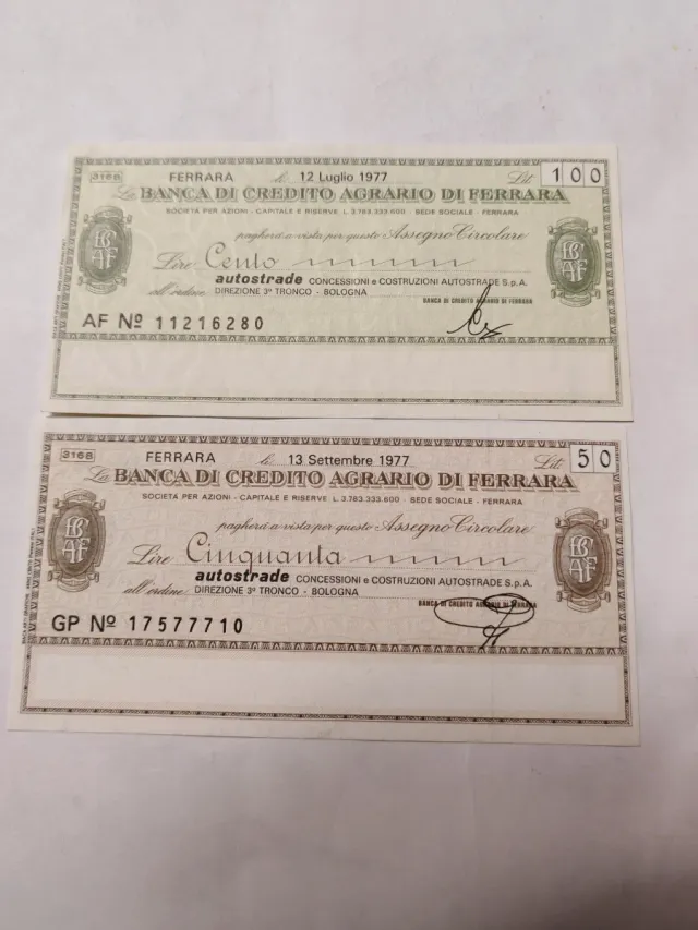 Miniassegni Banca Credito Agrario Ferrara 1977