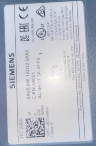 Siemens 6AV6 646-1AD22-0AX0 Pantalla TFT