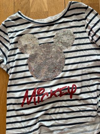 Camiseta Rayas Mickey Lentejuelas Roja