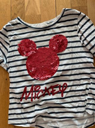 Camiseta Rayas Mickey Lentejuelas Roja