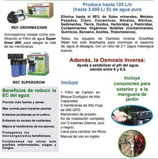 OSMOSIS INVERSA GROW MAX 3000L/DIA GROWMAX WATER