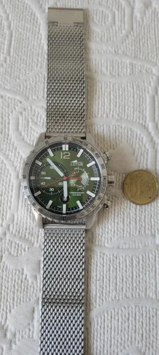 Reloj Lotus Cronógrafo Verde y Plateado