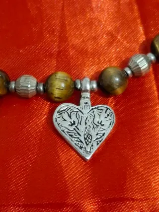 Collar Plata 925 Ojo de Tigre Corazones