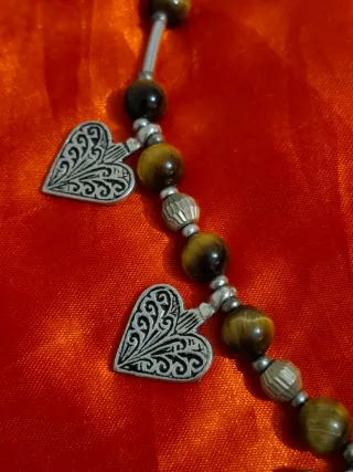 Collar Plata 925 Ojo de Tigre Corazones