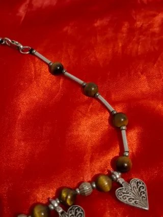 Collar Plata 925 Ojo de Tigre Corazones