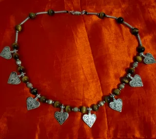 Collar Plata 925 Ojo de Tigre Corazones