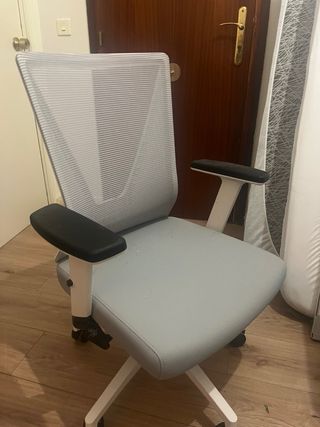 Silla de oficina ergonómica gris y blanca