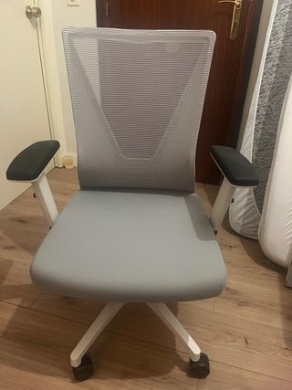 Silla de oficina ergonómica gris y blanca
