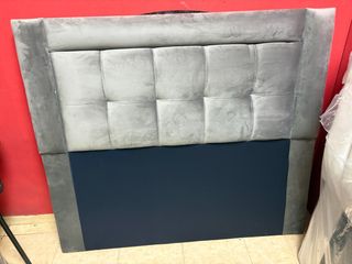 Cabecero tapizado gris y azul