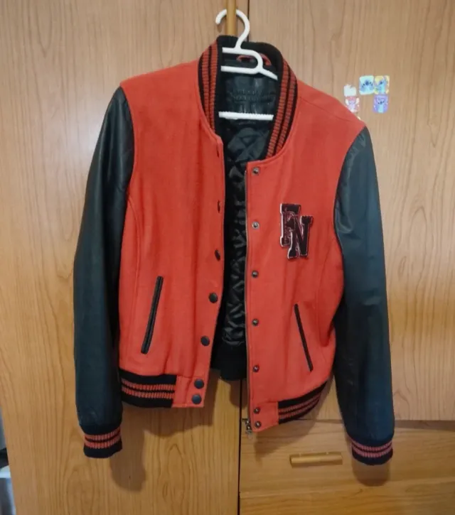 Chaqueta de cuero y tela roja XL