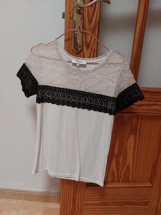 Camiseta Morgan encaje beige y negro talla S