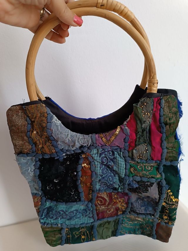 Bolso patchwork asas bambú