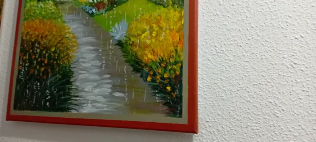 Cuadro paisaje jardín lluvia acrílico