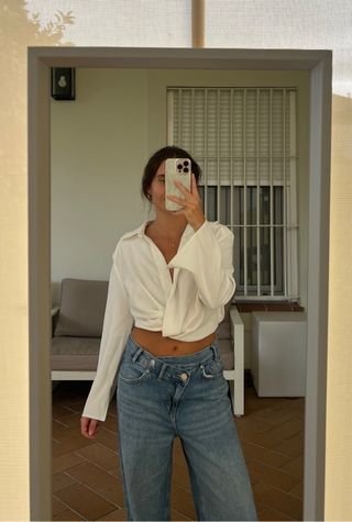 Blusa Zara blanca cruzada