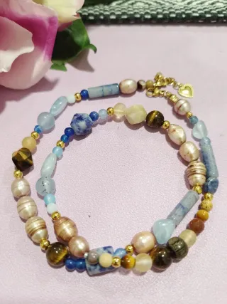 Collana pietre dure, perle e acciaio