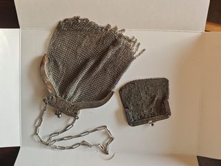 Bolso y limosnera malla plata antiguos