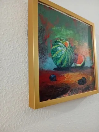 Cuadro de frutas con marco de madera