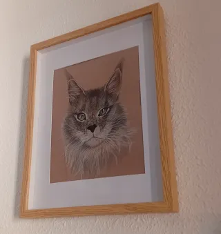 Cuadro de gato en papel
Retrato de gato a lápiz 
