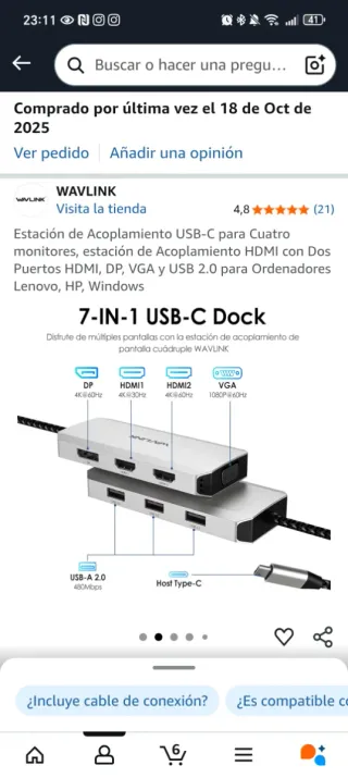 Estación Acoplamiento USB-C WAVLINK 4 Monitores