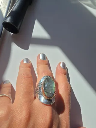 Anillo Plata Piedra Labradorita Ovalada