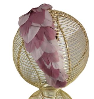 Diadema plumas boda oro rosa