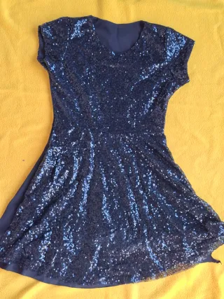 Vestido niña lentejuelas fiesta azul talla 9-10