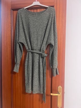 Vestido de punto gris y verde talla única