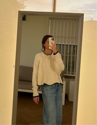 Jersey Zara crema con ribete negro