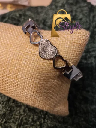 Pulsera Corazones con Brillantes y Cierre