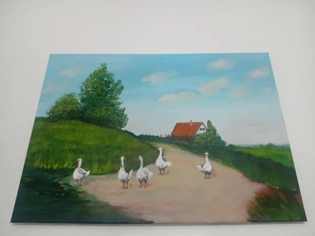 Cuadro paisaje rural con ocas