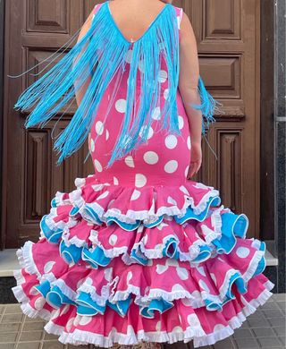 Traje Flamenca Lunares Talla 44/46 con sus flecos