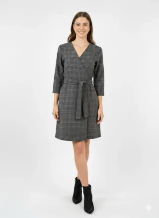 Vestido cruzado gris cuadros talla L talla 44