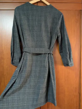 Vestido cruzado gris cuadros talla L talla 44