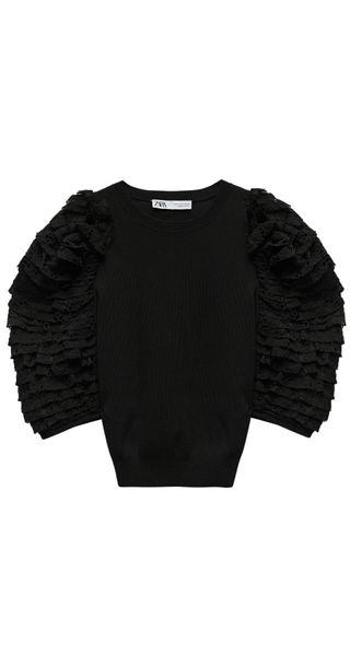 Zara Jersey Negro Mangas Volantes