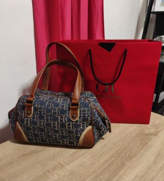 Bolso Carolina Herrera lona vaquera y piel.